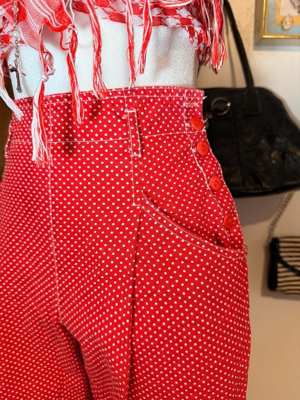 Vintage Esprit Teens Red and White Polka Dot High-Waisted Sailor Pants - Picture 2 of 7